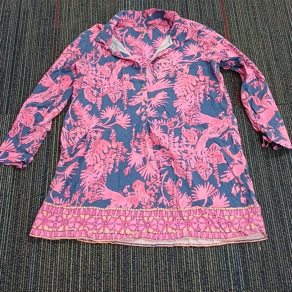 Lilly Pulitzer Lillith Tunic Dress XL Rayon Indigo Night 3/4 Roll Sleeve - Picture 4 of 8